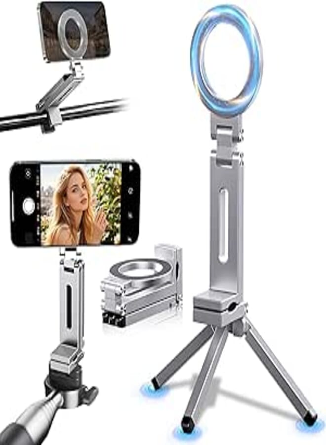 Magnetic Phone Tripod Stand,Tripods Mount Foldable,Magnetic Tripod Selfie Stick,Upgrade Mini Cell Phone Tripods Mount Handle Smartphone Desk Stand for Video Recording Travel